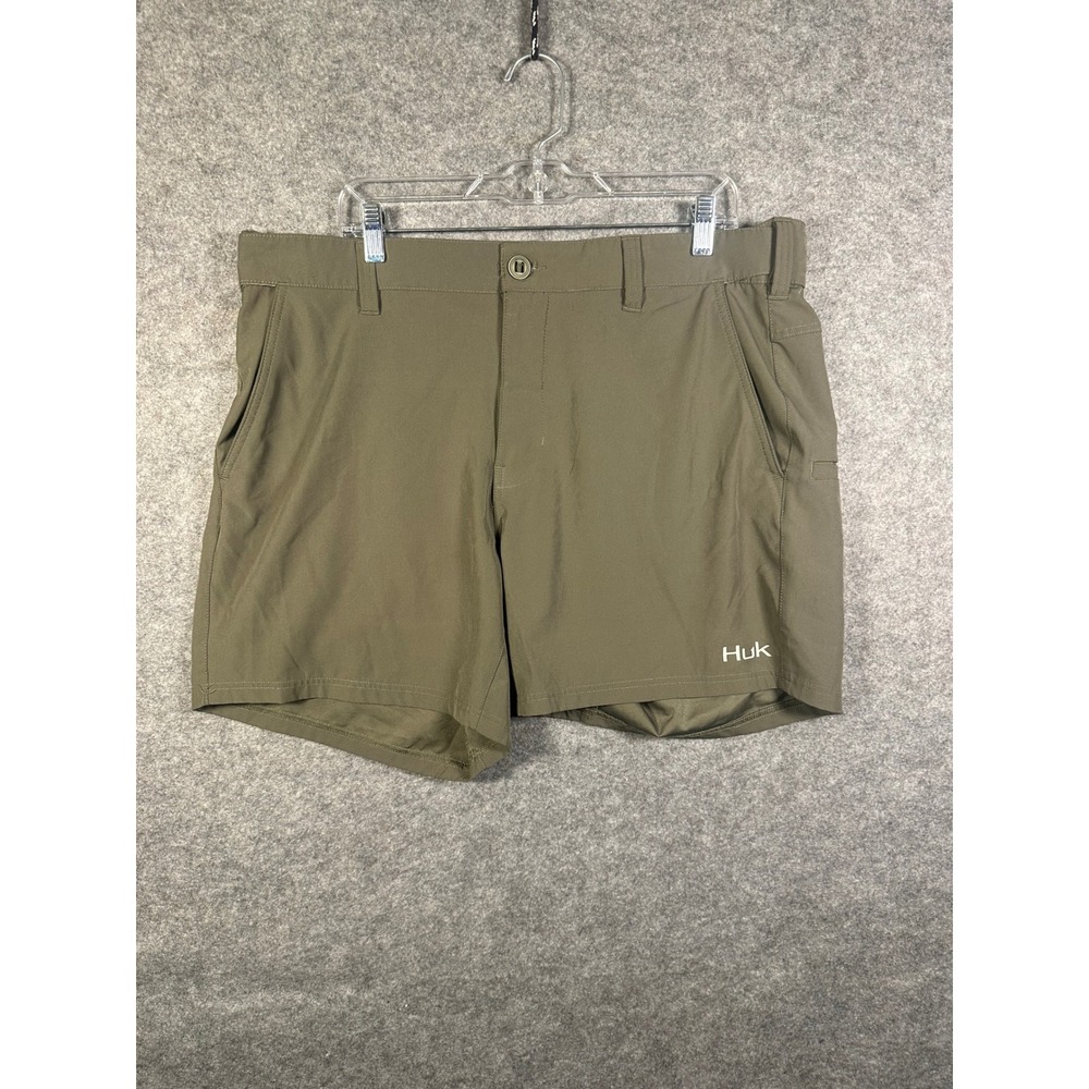 Huk Mens‎ XXL Performance Fishing Shorts Olive Green Stretch H2000105
